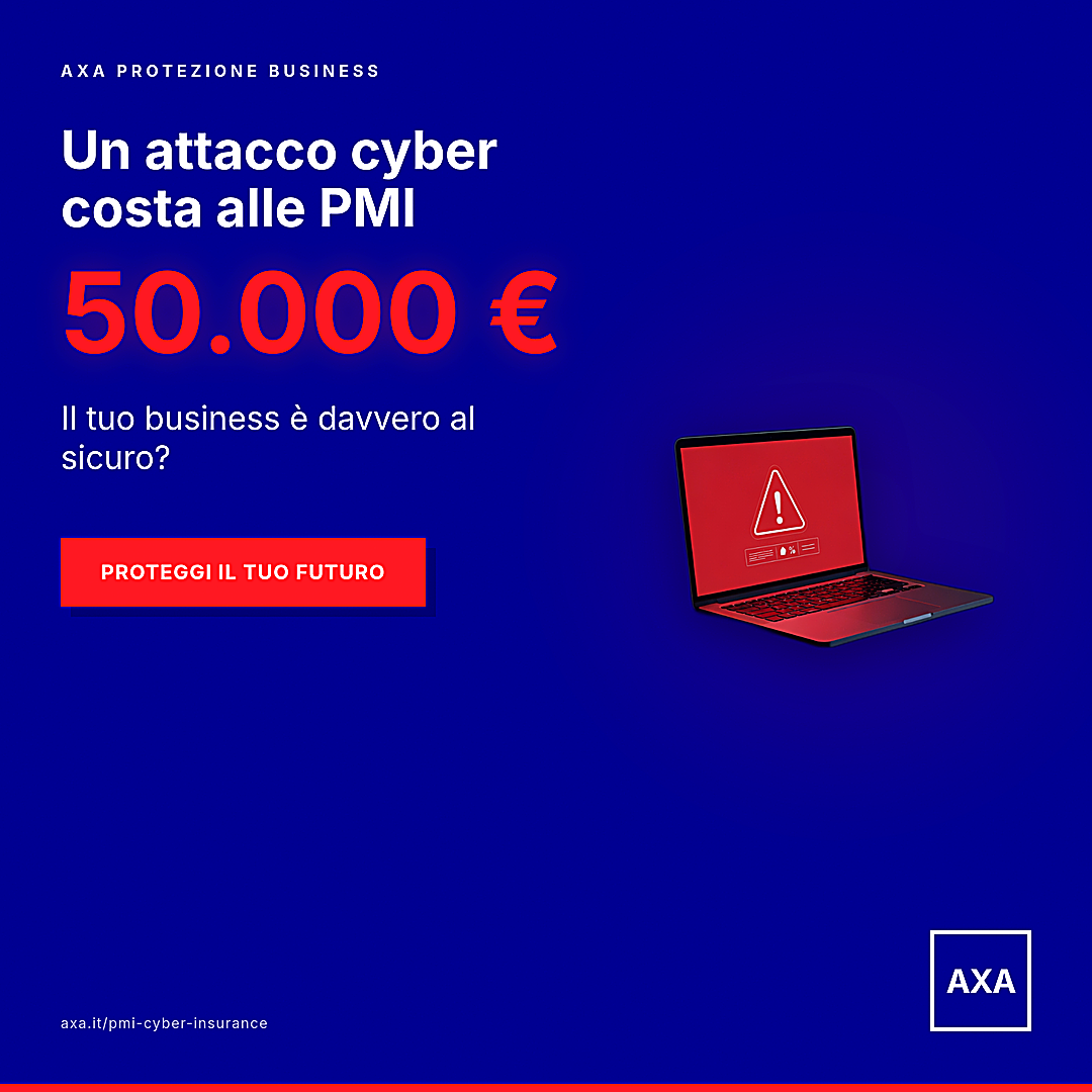 LinkedIn ad for AXA Protezione Business Italy. Dark blue #00008F background, red