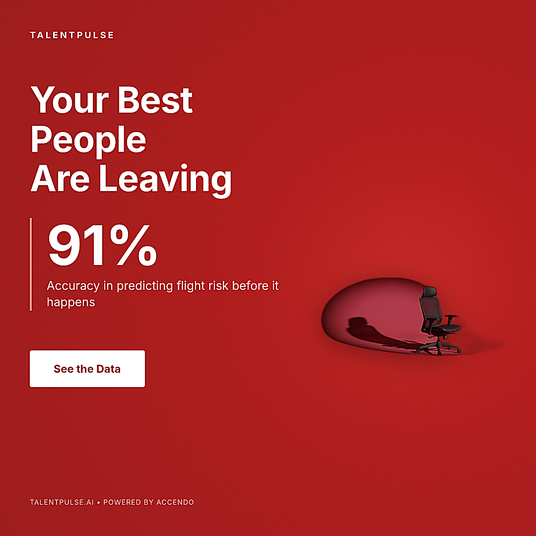 LinkedIn ad for an HR tech platform. Clean white background with warm coral acce