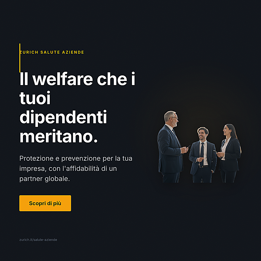 LinkedIn ad for Zurich Salute Aziende. Blue #4066B3 background, white text. Corp